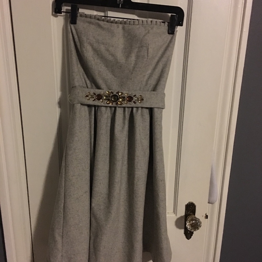 Strapless dress with jeweled sash