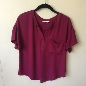 Lush • Wine Red • Sheer Short-Sleeve Blouse