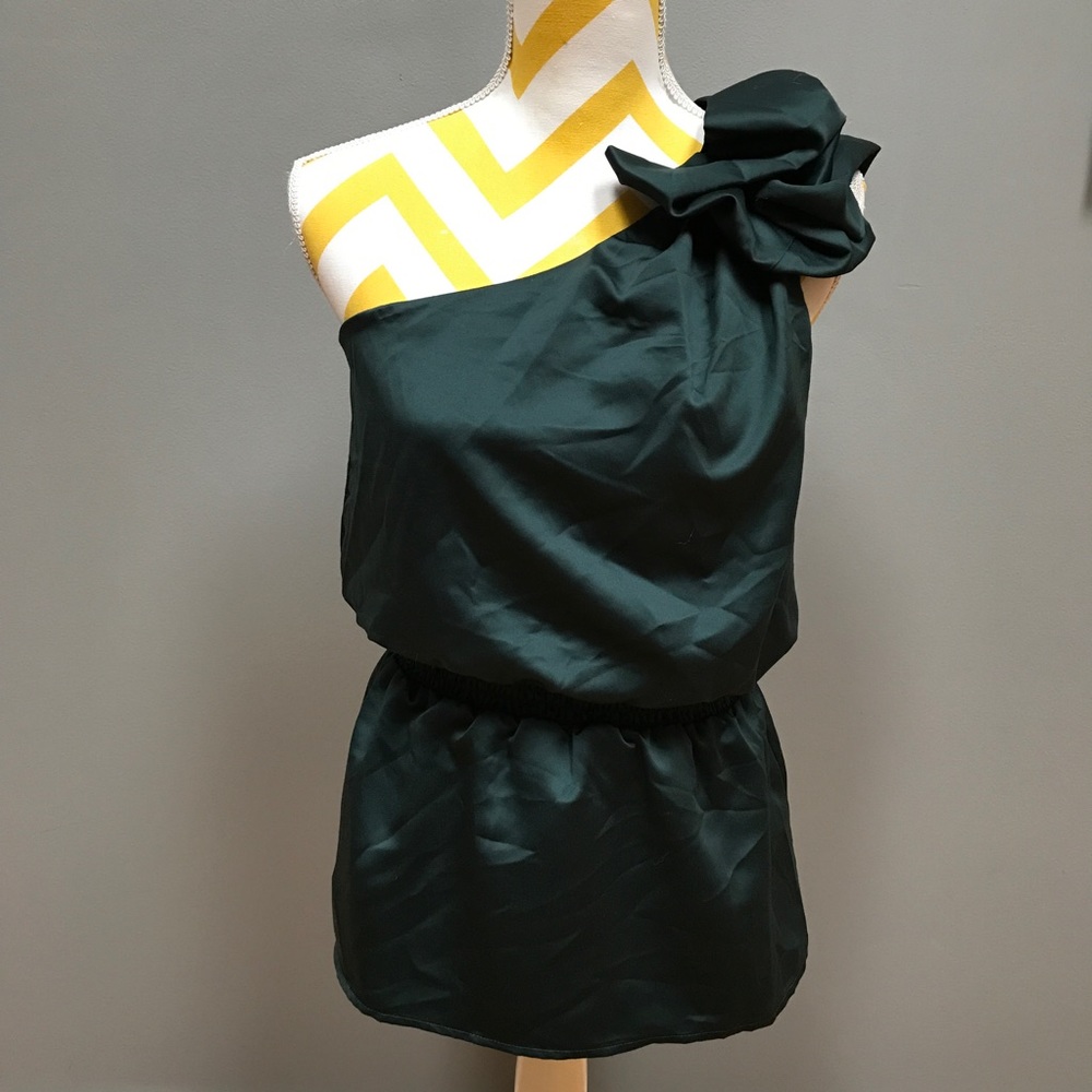 Dark Green One Shoulder Ruffle Blouse