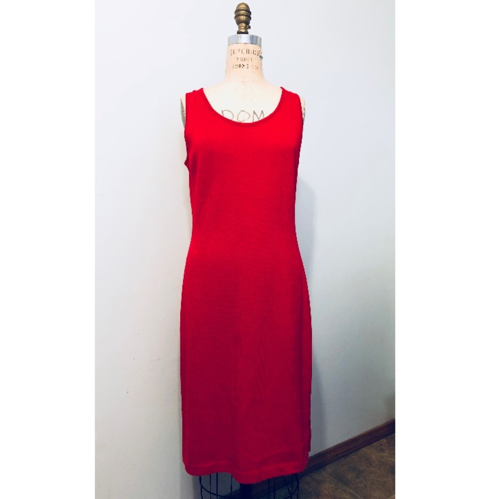 St. John Collection Red Knit Sleeveless Dress Sz 8