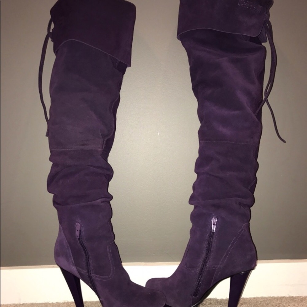 Steve Madden purple xennon knee thigh boots heels
