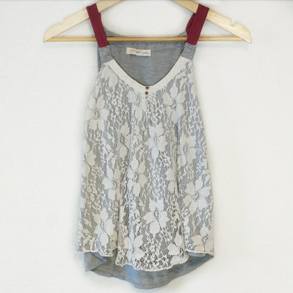❤️ 5/$25 Boho Embroidered Gray Bohemian Lace Tank