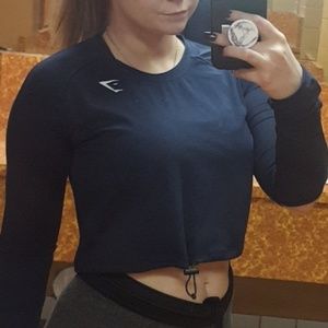 GYMSHARK Drawcord Crop Top-Saphire Blue