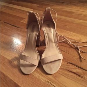 Nude Lace Up Block Heels