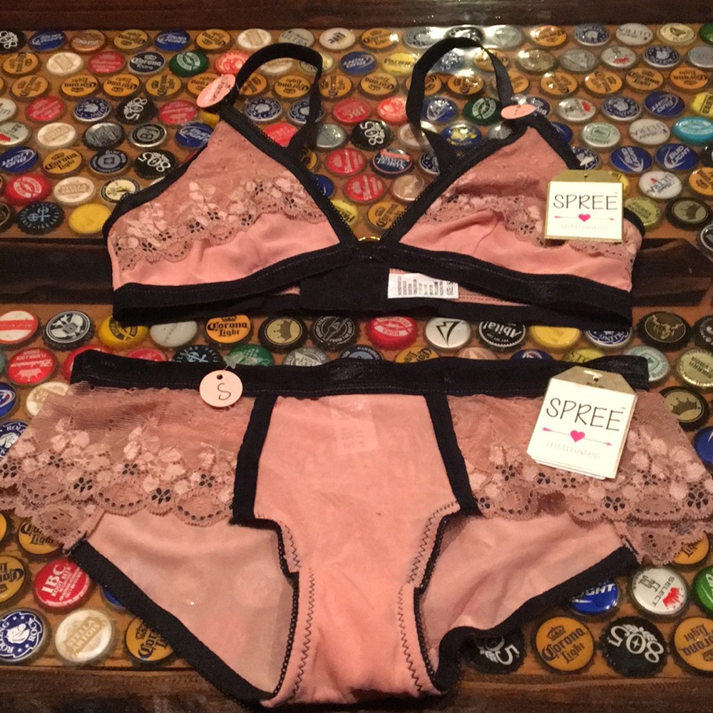 Blush and black lace brallet and panty set