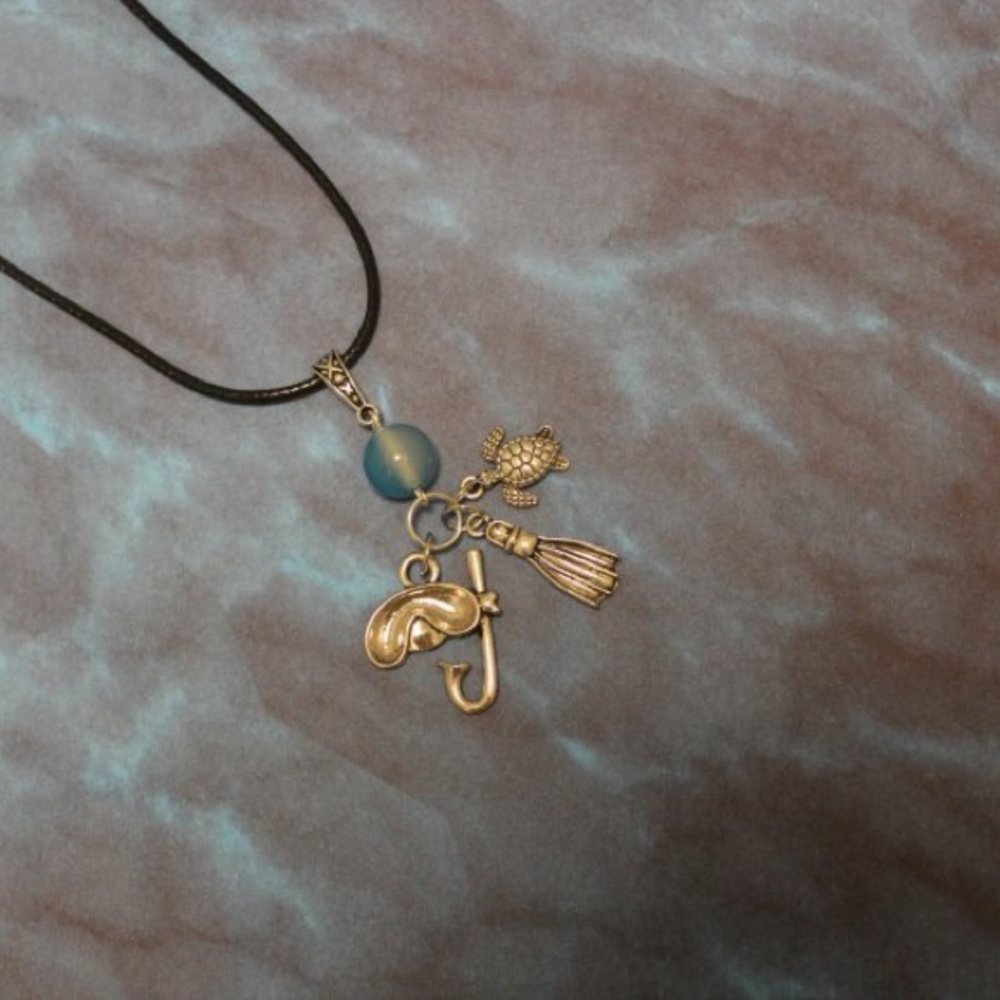 Scuba Diver Charm Necklace ~ Blue Jade Bead