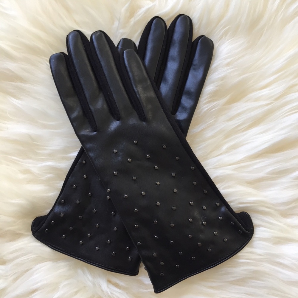 Black Studded Faux Leather Gloves