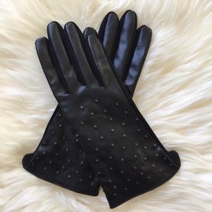 Black Studded Faux Leather Gloves