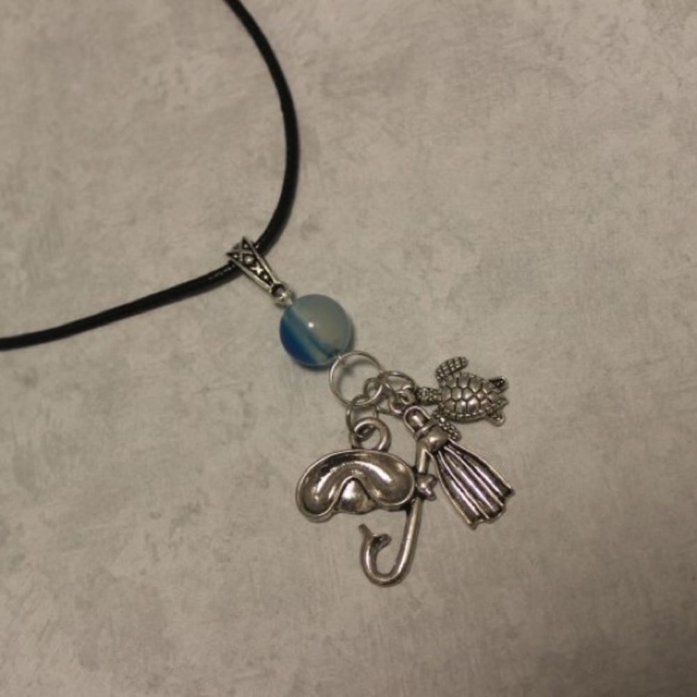 Scuba Diver Charm Necklace ~ Blue Agate Bead