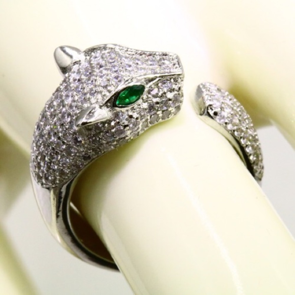 AAA Italian Zircon Platinum Plated Leopard Ring - Picture 3 of 6