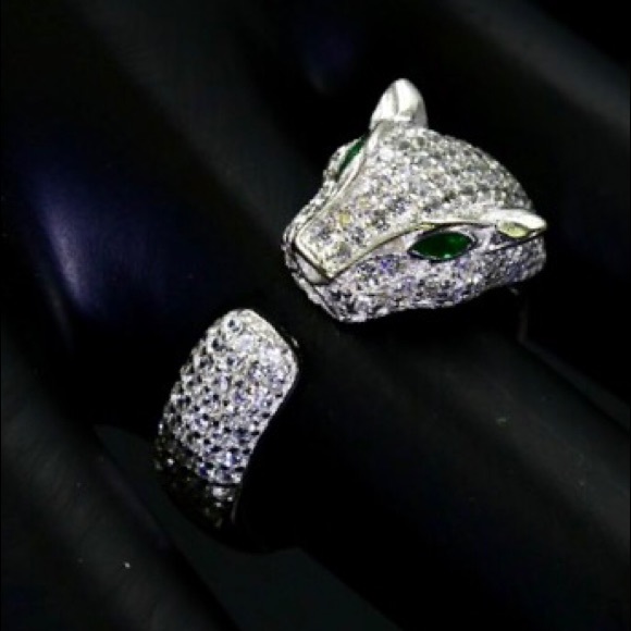 AAA Italian Zircon Platinum Plated Leopard Ring - Picture 2 of 6