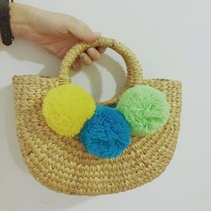 JADEtribe Straw  Basket Mini Pom Bag