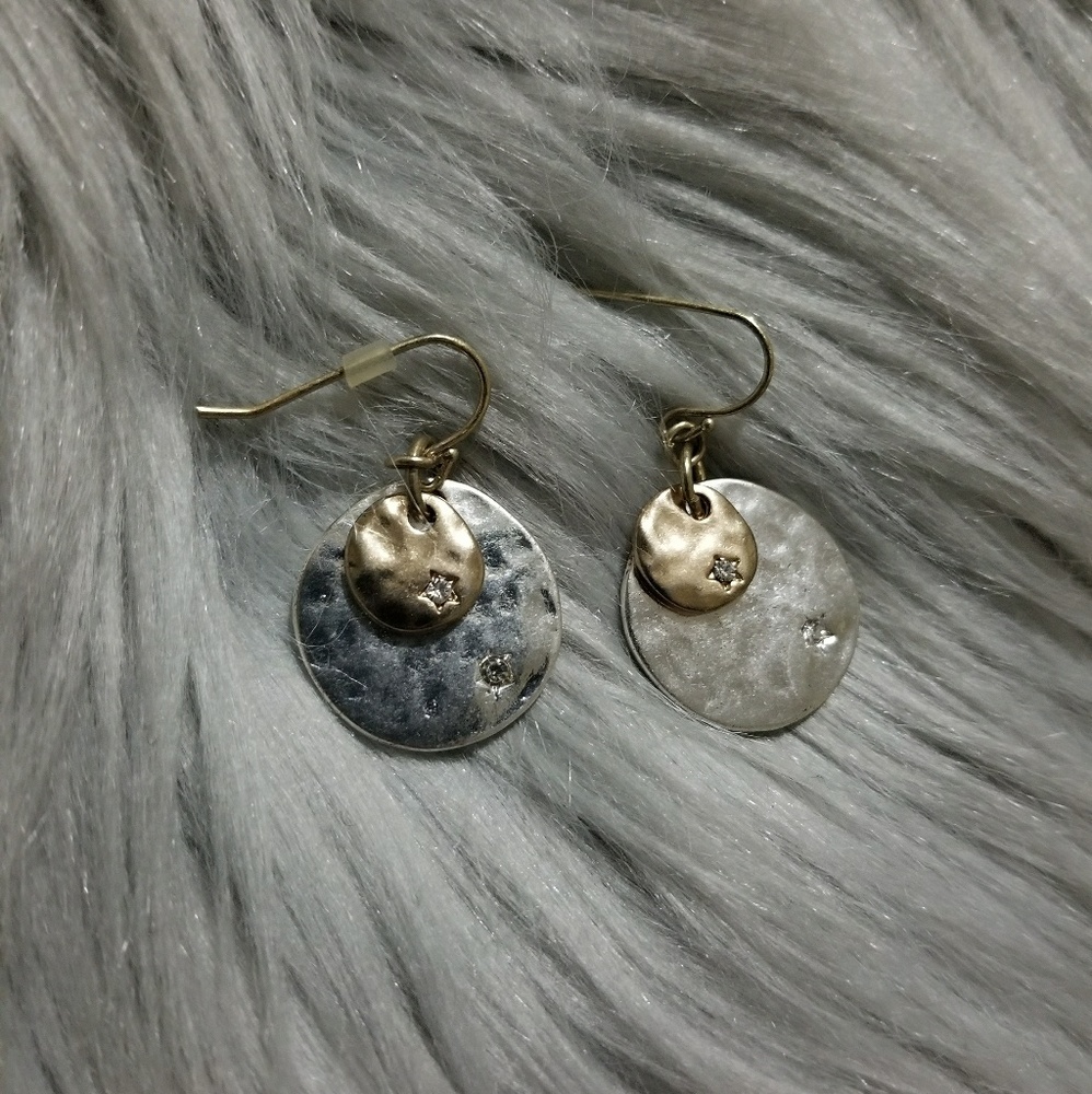 Hammered silver and 14k gold earrings