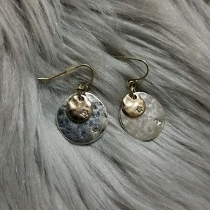 Hammered silver and 14k gold earrings