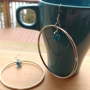 hoop dangle earrings with blue glass beads - made by me