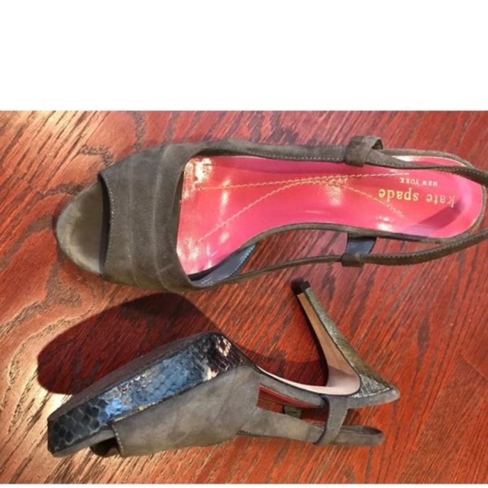 Kate Spade Gray Suede Python Platform Shoes 36.5 - image 2