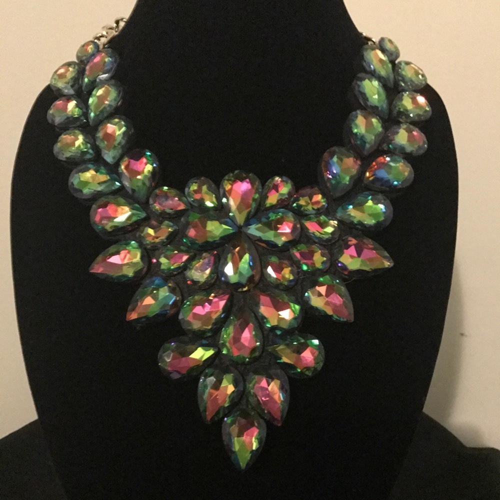 Dazzling Pink and Green Bib Necklace