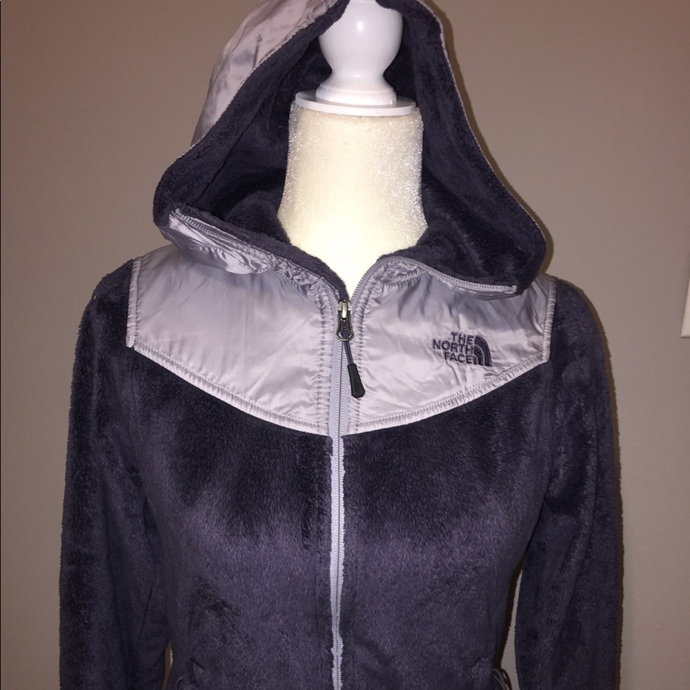 The North Face purple hooded fleece size S Womens