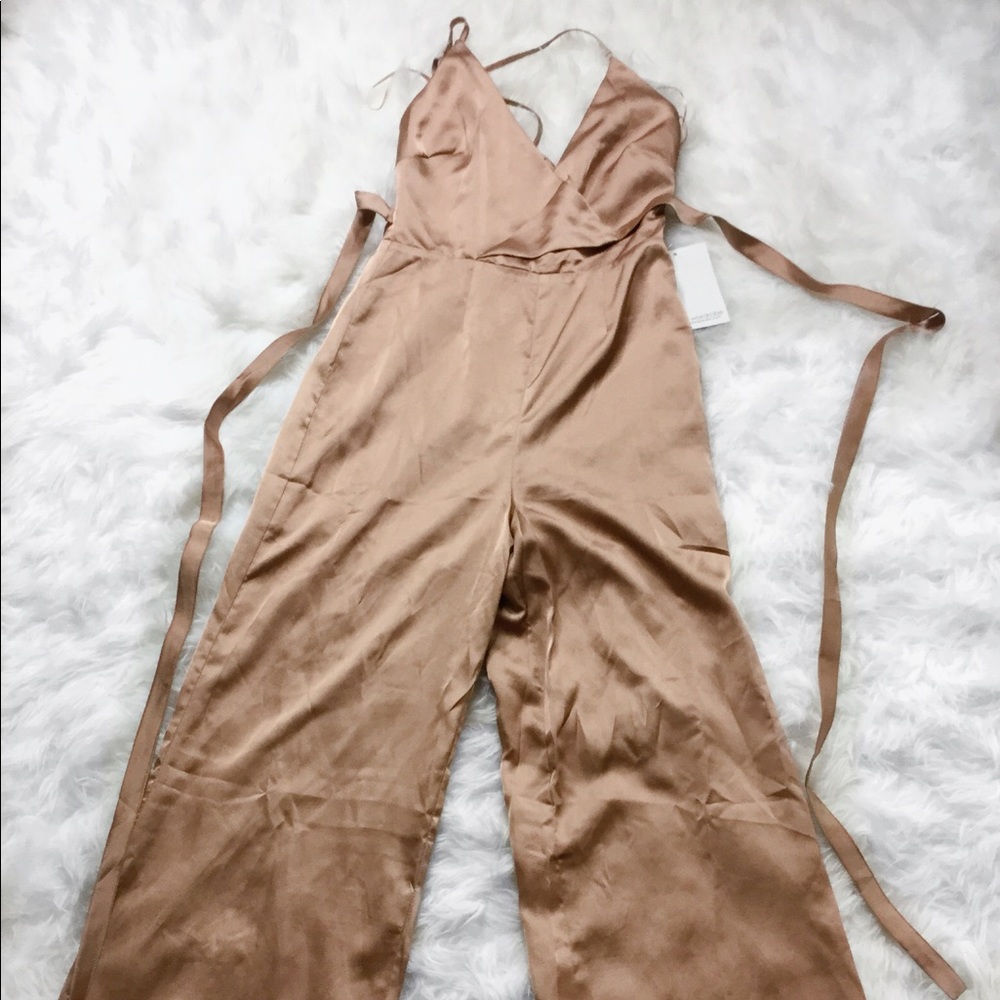 New Caramel Satin Wide Leg Romper