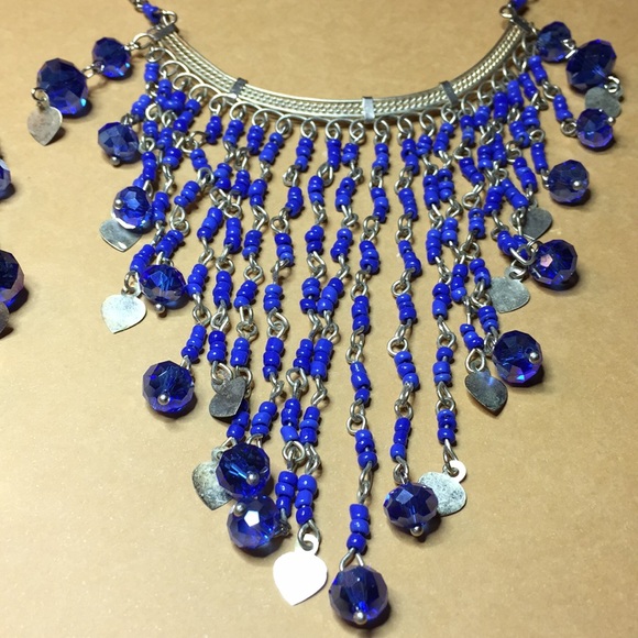 ER26 Alpaca Silver Lapis Blue Color Necklace Set - Picture 2 of 5