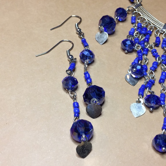 ER26 Alpaca Silver Lapis Blue Color Necklace Set - Picture 3 of 5