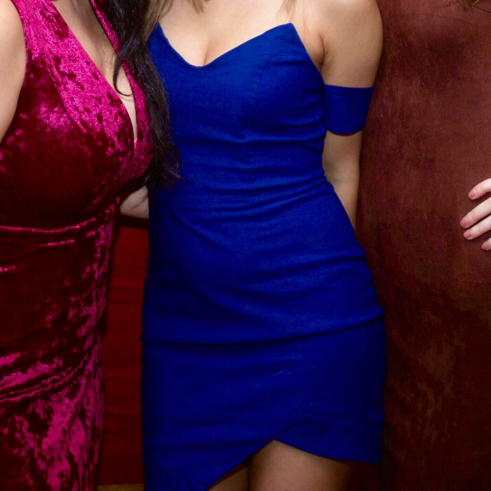 Off The Shoulder Asymmetrical Royale Blue Bodycon