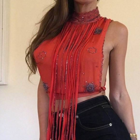 Charlotte Ronson Embroidered Fringe Top RARE - Picture 2 of 3
