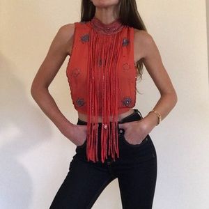 Charlotte Ronson Embroidered Fringe Top RARE