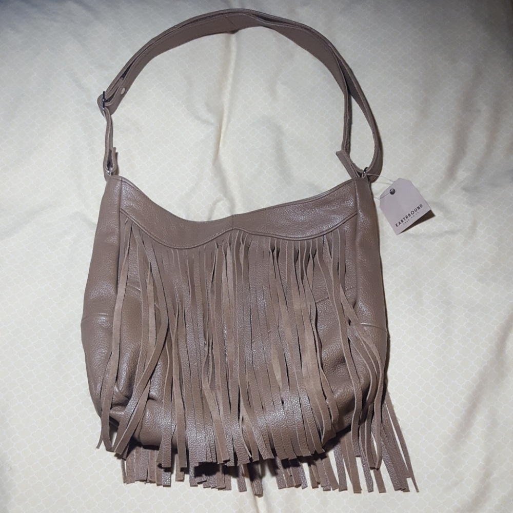 {EarthBound Trading} Leather Fringe Hobo Bag