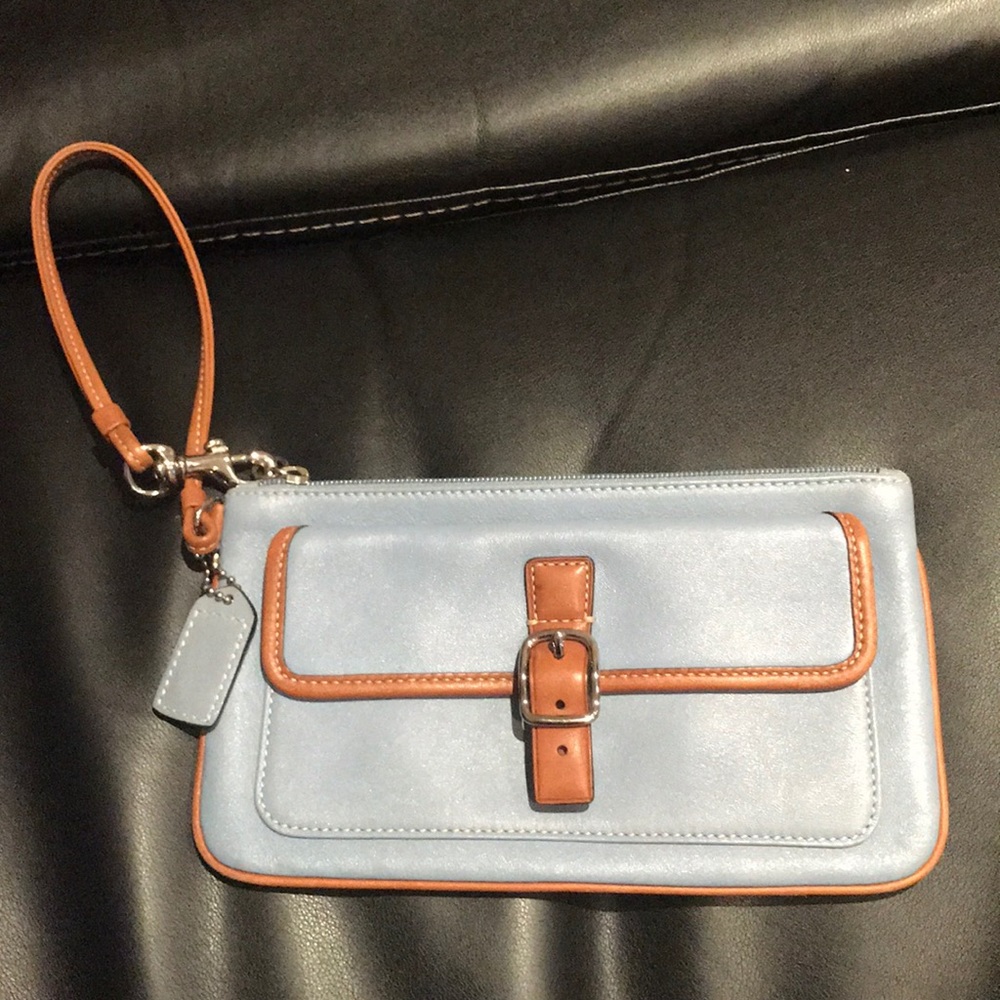 Baby blue Coach Wristlet