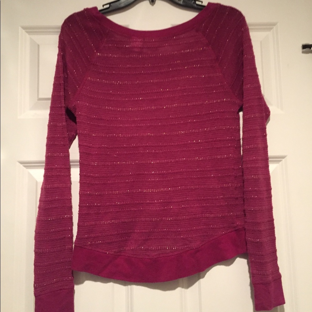 Magenta sweater with tiny gold stripes