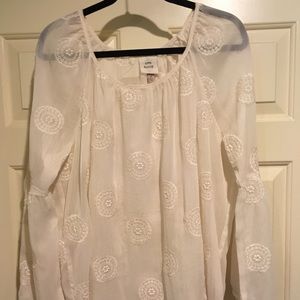 Knox Rose, Cream Color Sheer Embroidered Blouse