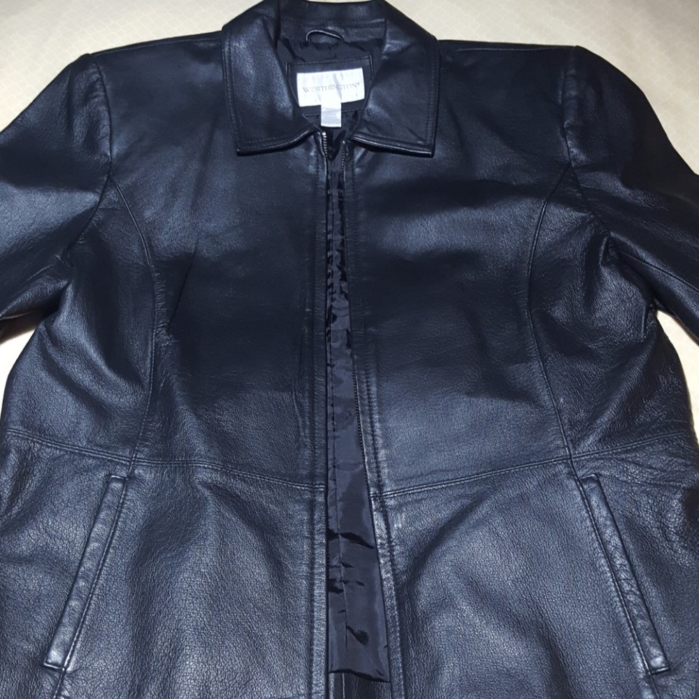 {Worthington} Leather Zip Up Jacket Petite Size