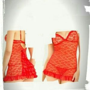 René Rofé floral lace chemise and g-string set