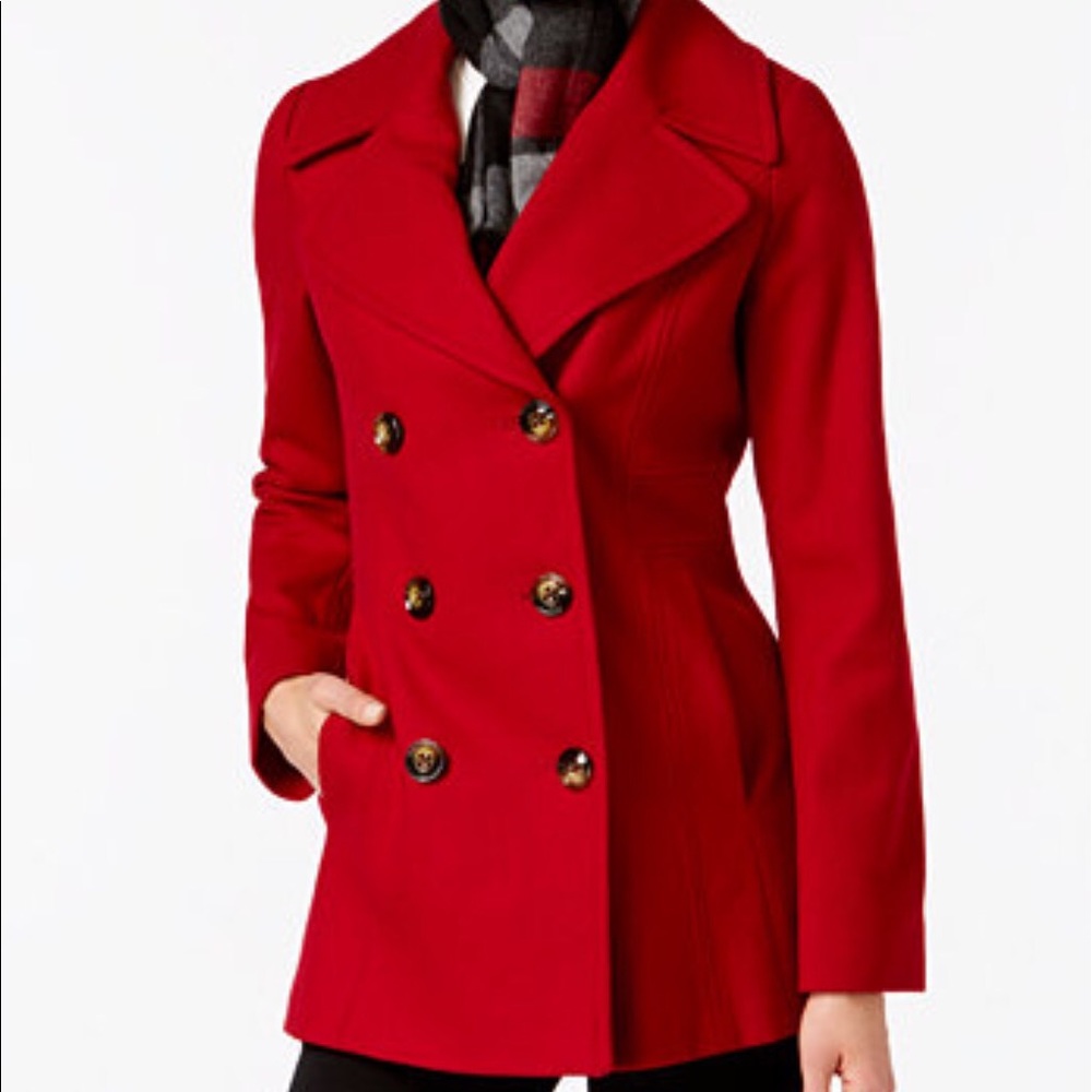 Petite XS Red London Fog Double Breasted Wool Coat