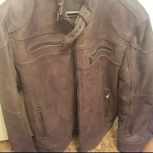 MICHAEL KORS LEATHER MOTO JACKET BROWN