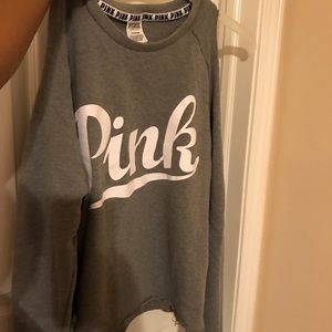 Large grey Pink cropped sweater w/ cold shoulders