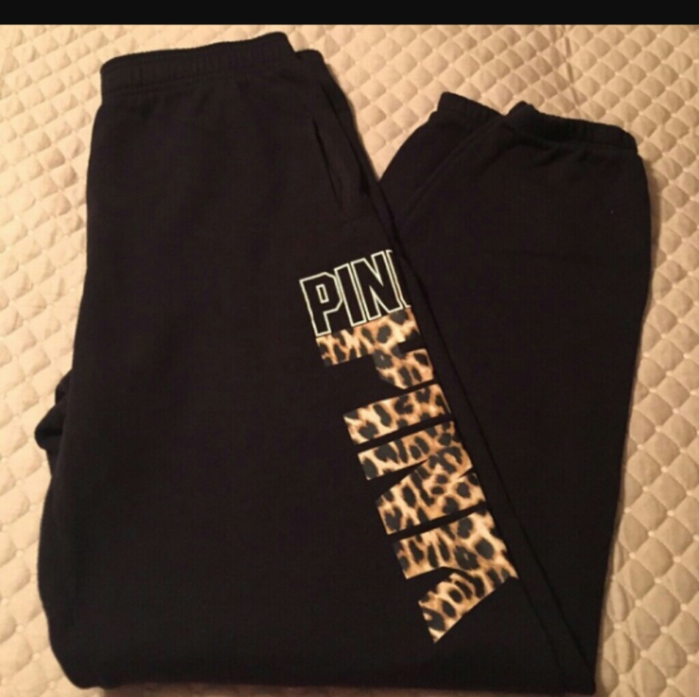 A cheetah print pair of sweatpants