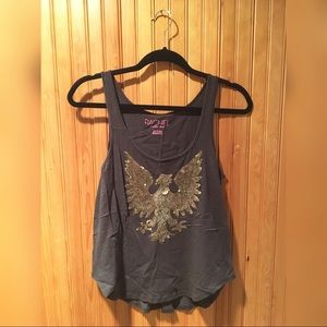 Sparkly sequin gold eagle Gray tank top -S