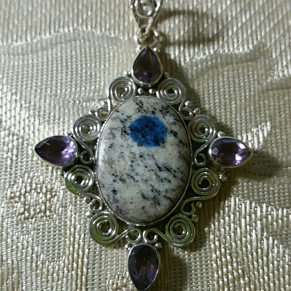 Artisan Sterling Azurite/Amethyst Pendant