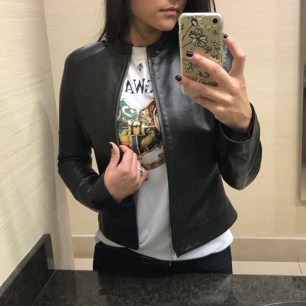 Black leather and silk jacket