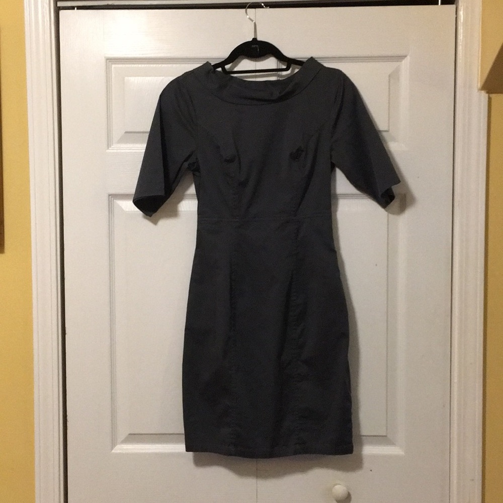 Charcoal Grey Fitted Dress with Pockets!