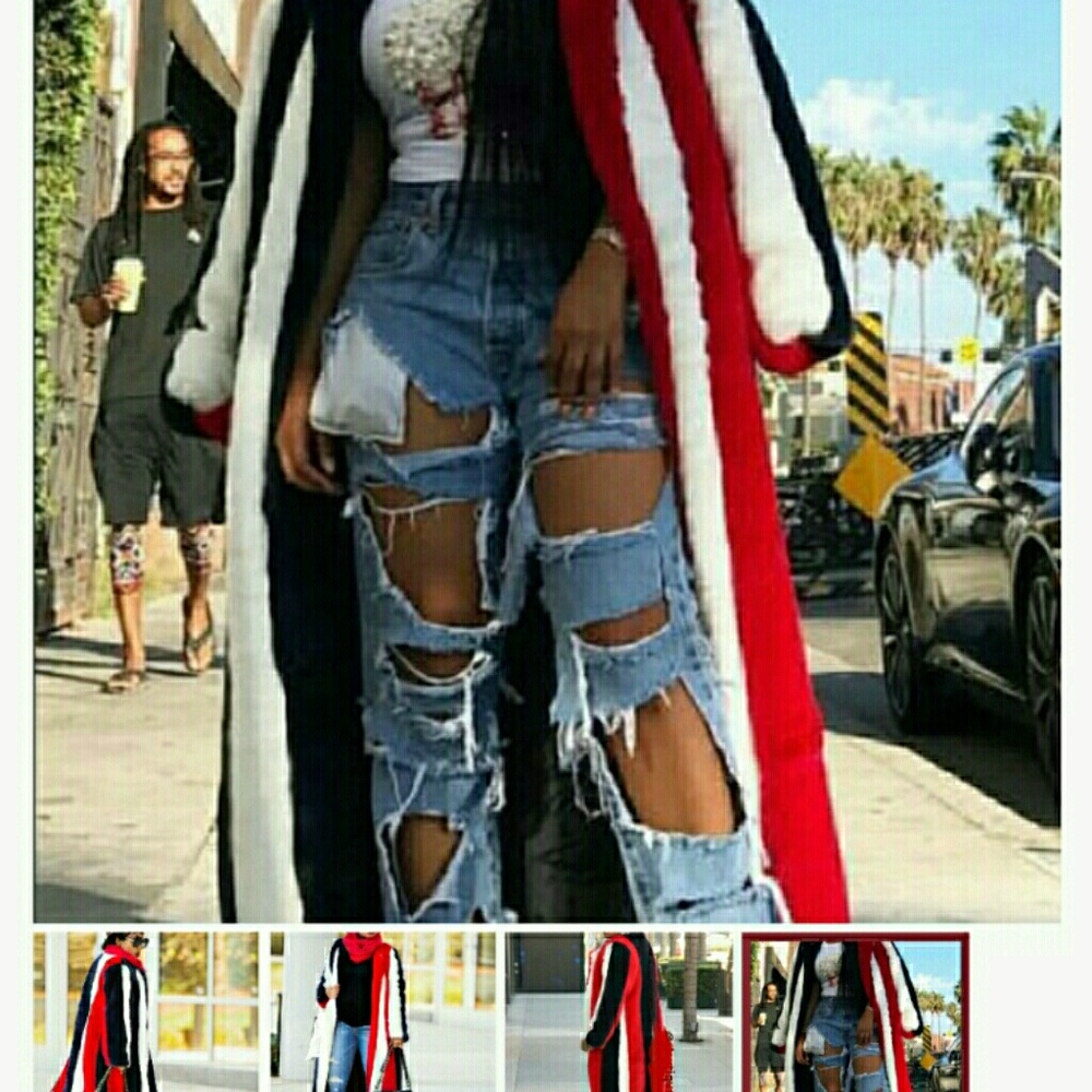 Striped faux fur coat fits 4-12 comfortably