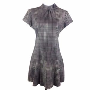 Lux Brown Plaid Dress Junior's Bow Tie Neck