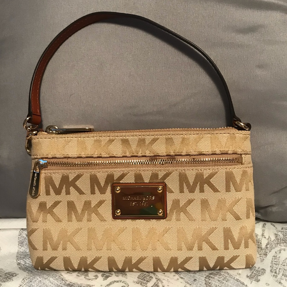 Tan Michael Kors monogrammed Wristlet