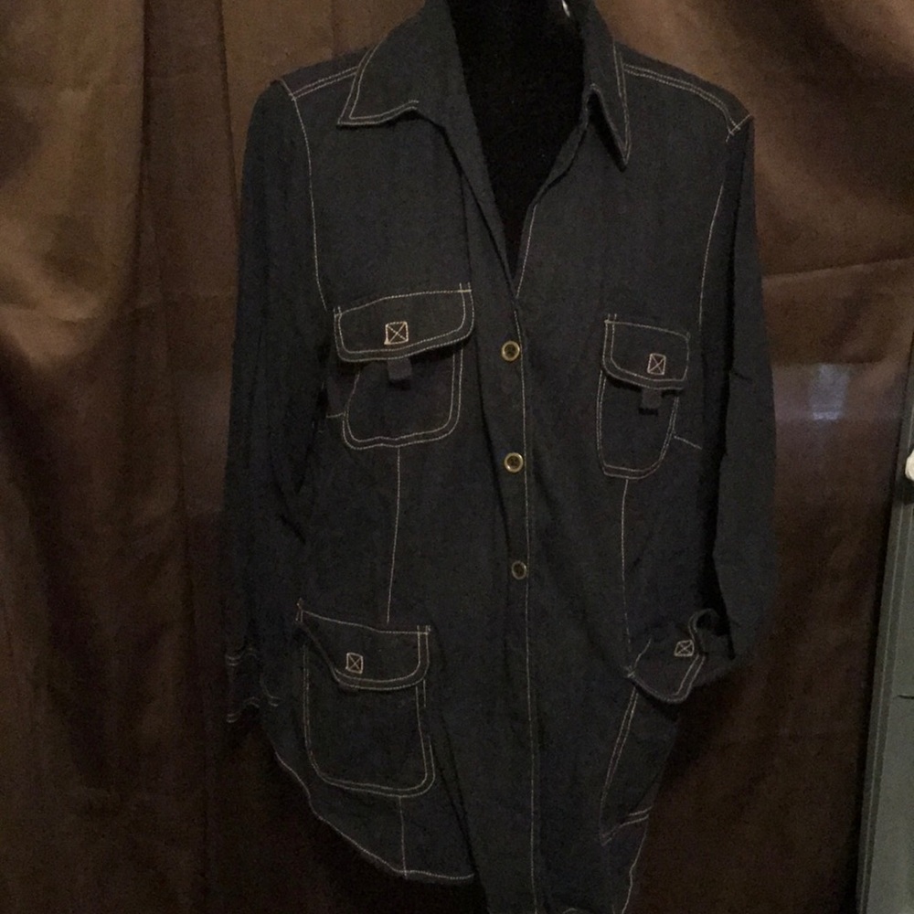 Navy blue button down shirt