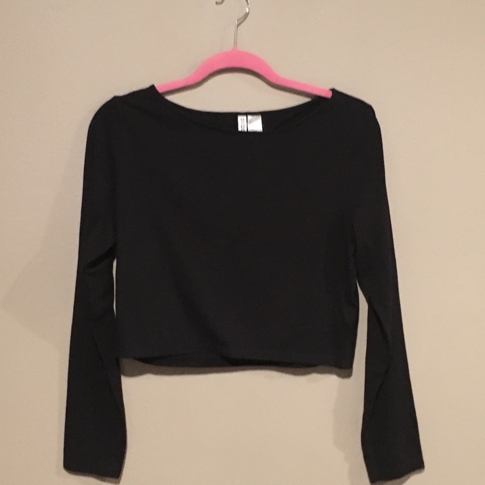 Black Jersey Long Sleeve Crop Top Shirt