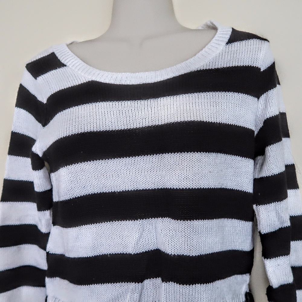 Black White Striped Short Sweater