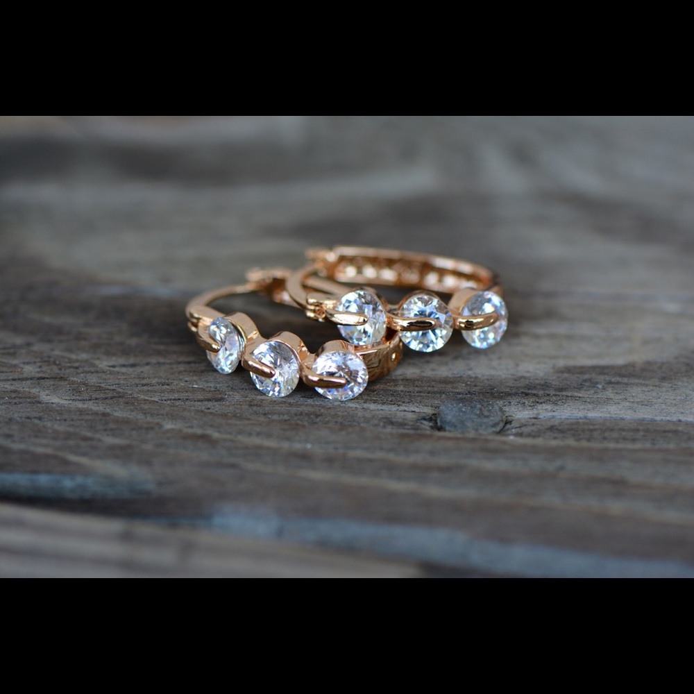 18K Gold Plated 3 Oval White Zircon AAA+ Earrings