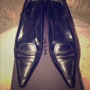 Black Prada Kitten Heel Pointed Toe Pumps 7 1/2